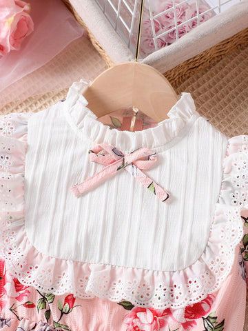 Young Girl Vintage Floral Palace Style Puffy Princess Dress With Puff Sleeves