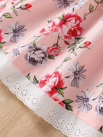 Young Girl Vintage Floral Palace Style Puffy Princess Dress With Puff Sleeves