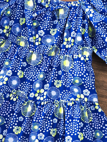 Young Girl Vintage Floral Pattern Off-Shoulder Puff Sleeve Summer Dress