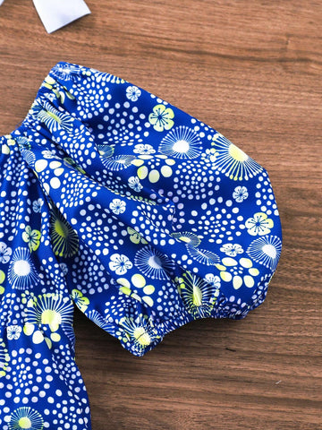 Young Girl Vintage Floral Pattern Off-Shoulder Puff Sleeve Summer Dress