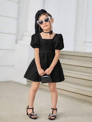 Young Girl Woven Colorblock Sleeveless Big Bow Decor Casual Dress