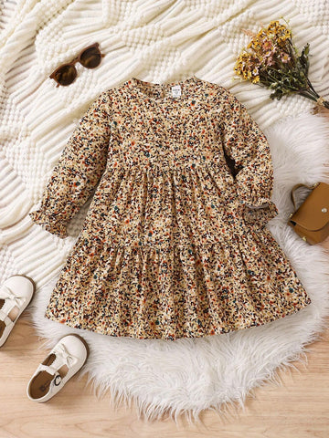 Young Girl Woven Ditsy Floral Fitted Casual Dress
