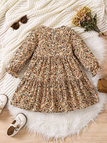Young Girl Woven Ditsy Floral Fitted Casual Dress
