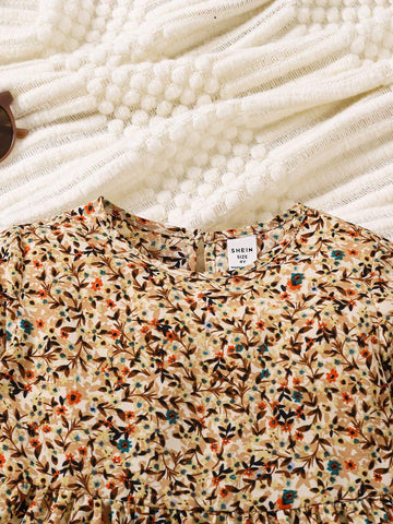 Young Girl Woven Ditsy Floral Fitted Casual Dress