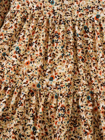 Young Girl Woven Ditsy Floral Fitted Casual Dress