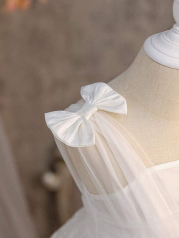 Young Girl Woven Lace Square Collar Fitted Casual Dress