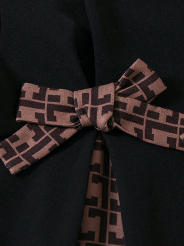 Young Girl Woven Net Solid Color Patchwork Geometric Bowknot Compound Elegant Dress