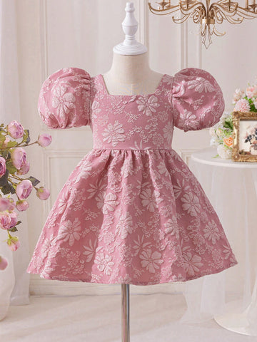 Young Girl Woven Pink Sleeveless Casual Dress With Big Bow Decor