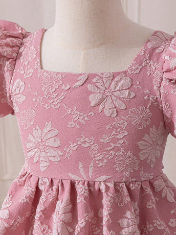 Young Girl Woven Pink Sleeveless Casual Dress With Big Bow Decor
