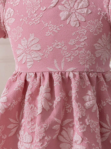 Young Girl Woven Pink Sleeveless Casual Dress With Big Bow Decor
