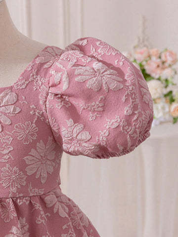 Young Girl Woven Pink Sleeveless Casual Dress With Big Bow Decor