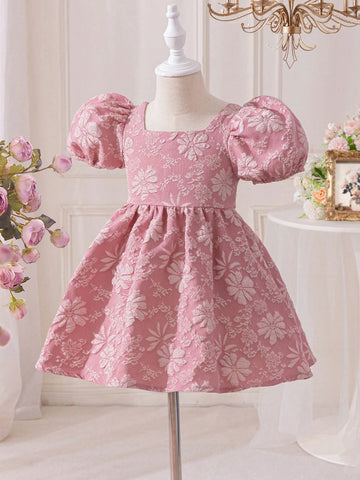 Young Girl Woven Pink Sleeveless Casual Dress With Big Bow Decor