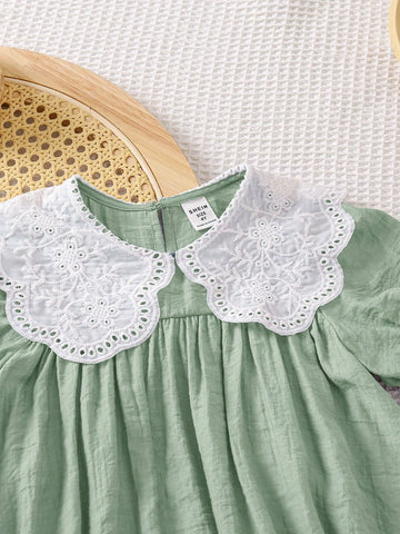 Young Girl Woven Plain Casual Smock Neck Dress