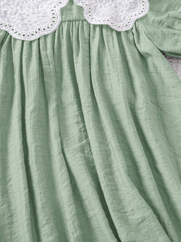 Young Girl Woven Plain Casual Smock Neck Dress