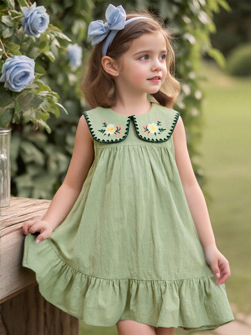 Young Girl Woven Shift Dress With Peter Pan Collar