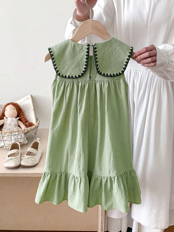 Young Girl Woven Shift Dress With Peter Pan Collar