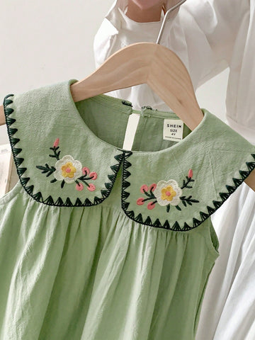 Young Girl Woven Shift Dress With Peter Pan Collar