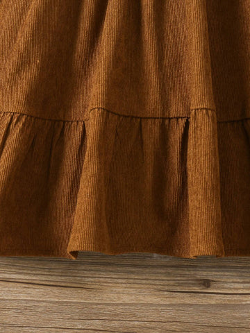 Young Girl Woven Solid Collar Ruffle Hem Casual Dress
