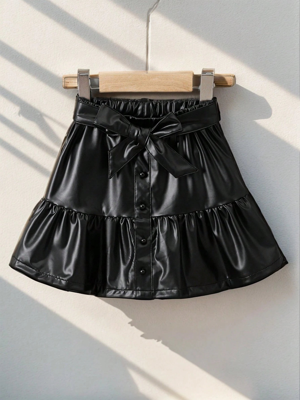Young Girl Woven Solid Color Fitted Casual Skirt