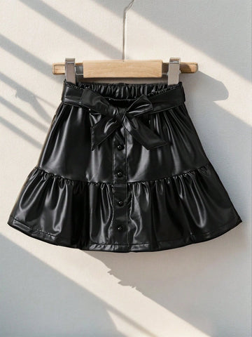 Young Girl Woven Solid Color Fitted Casual Skirt