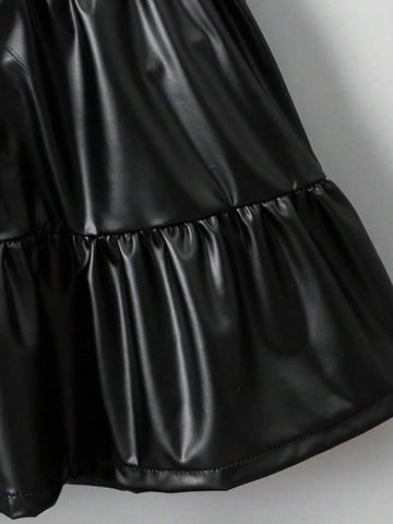 Young Girl Woven Solid Color Fitted Casual Skirt