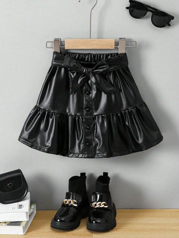 Young Girl Woven Solid Color Fitted Casual Skirt