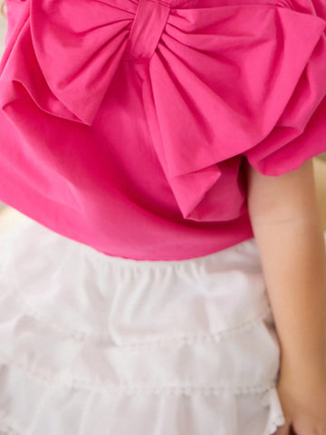 Young Girl Woven Solid Color Puff Sleeve Fitted Casual Shirt With Round Collar