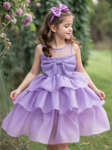 Young Girl Woven Solid Color Round Neck Fitted Dress