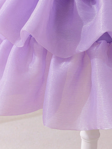 Young Girl Woven Solid Color Round Neck Fitted Dress