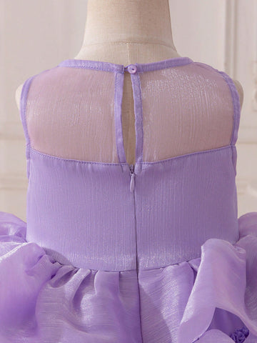 Young Girl Woven Solid Color Round Neck Fitted Dress