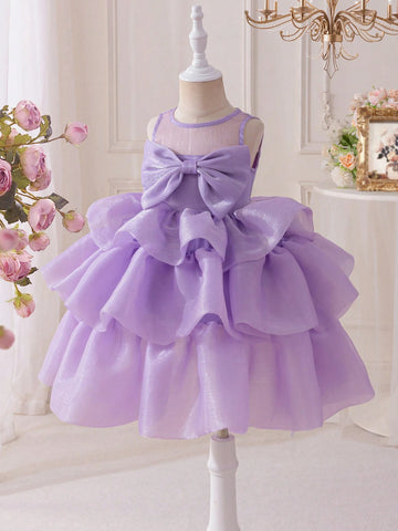 Young Girl Woven Solid Color Round Neck Fitted Dress