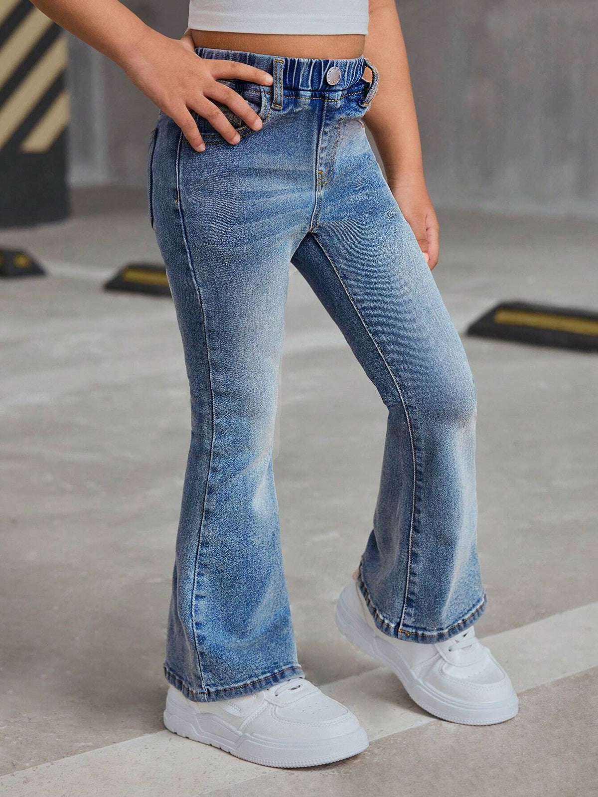 Young Girl Y2K Retro Blue Denim Elastic Flare Pants,Girl Fall And Winter Clothes,Cute Bell Bottoms Denim Jeans