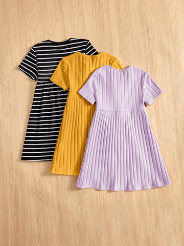 Young Girl' Casual Crew Neck Short Sleeve Multi-Piece Set Dress