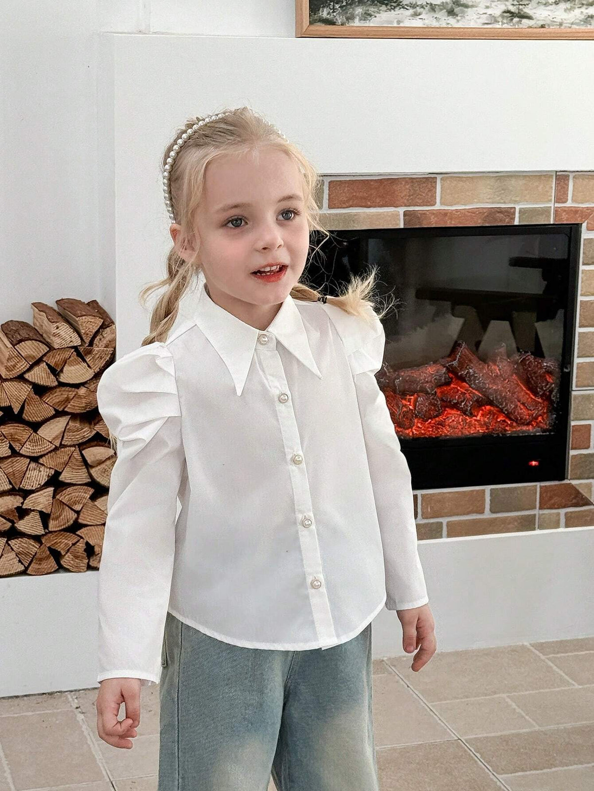 Young Girls And Toddler Girls Elegant Gigot Sleeve White Blouse, Suitable For Everyday Elegant Wear