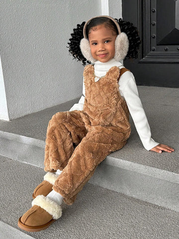 Young Girl's And Young Girl's Plush Reversible Fleece Jumpsuit For Girls, Suitable For Casual Everyday Wear