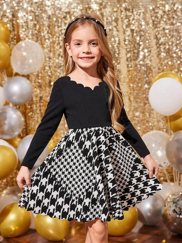 Young Girl's And Young Girl's Rib-Knit Contrast Trim Casual Dress, Suitable For Everyday Wear
