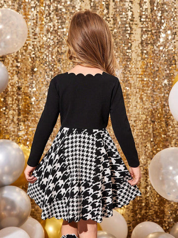 Young Girl's And Young Girl's Rib-Knit Contrast Trim Casual Dress, Suitable For Everyday Wear