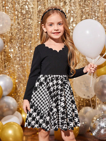 Young Girl's And Young Girl's Rib-Knit Contrast Trim Casual Dress, Suitable For Everyday Wear
