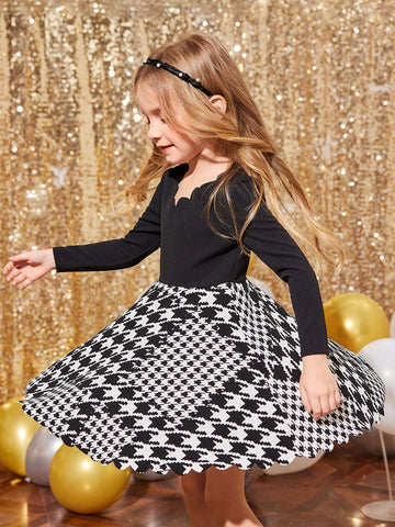 Young Girl's And Young Girl's Rib-Knit Contrast Trim Casual Dress, Suitable For Everyday Wear