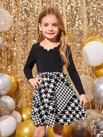 Young Girl's And Young Girl's Rib-Knit Contrast Trim Casual Dress, Suitable For Everyday Wear