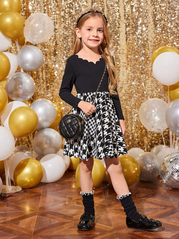Young Girl's And Young Girl's Rib-Knit Contrast Trim Casual Dress, Suitable For Everyday Wear