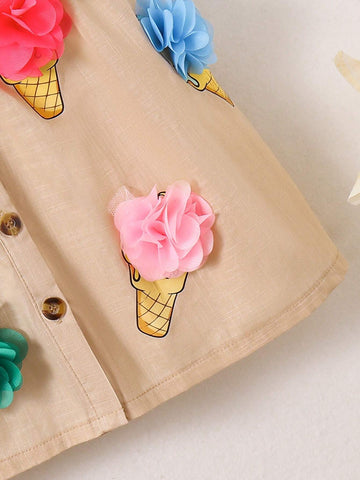 Young Girls Casual Colorful Ice Cream Graphic Sleeveless A-Line Dress, Spring Summer