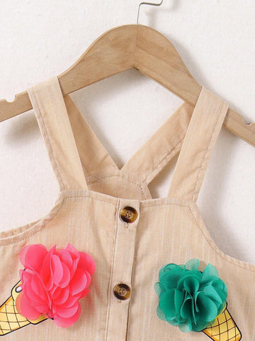 Young Girls Casual Colorful Ice Cream Graphic Sleeveless A-Line Dress, Spring Summer