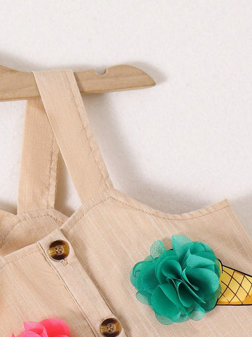 Young Girls Casual Colorful Ice Cream Graphic Sleeveless A-Line Dress, Spring Summer