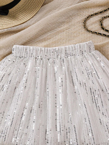 Young Girls Casual Khaki A-Line Long Skirt, Suitable For Spring, Summer And Autumn, Can Be Worn With Knitted Tops, T-Shirts, Or Shirts