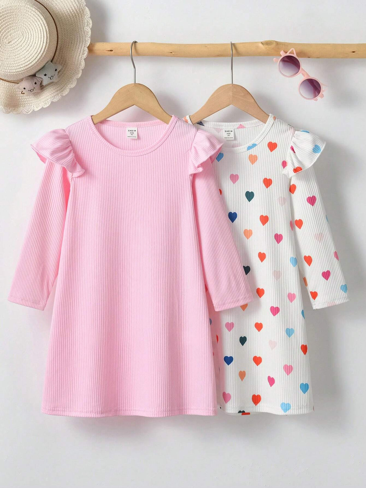 Young Girls Casual Ruffle Trim Long Sleeve Dress, Spring Autumn