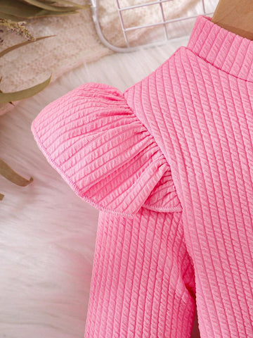 Young Girl's Casual Solid Color Cap Sleeve Dress, Autumn