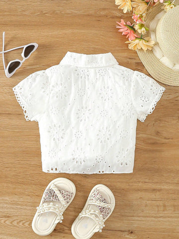 Young Girls' Casual Solid Color Lace Detail Shirt For Spring And Summer
