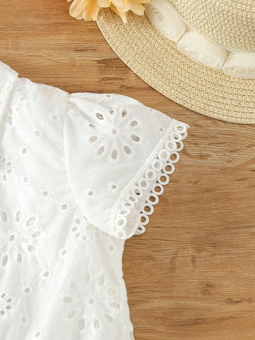 Young Girls' Casual Solid Color Lace Detail Shirt For Spring And Summer