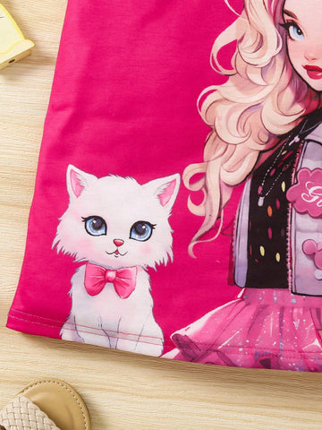 Young Girls Character Cat Print Dress